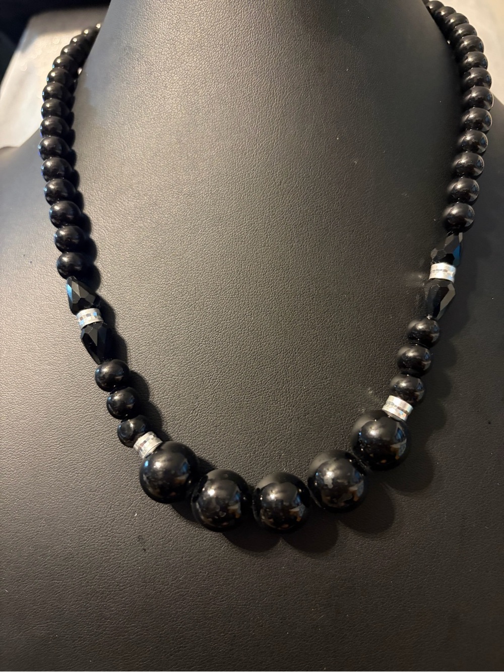 Vintage Black Beaded Statement Necklace - Unbranded